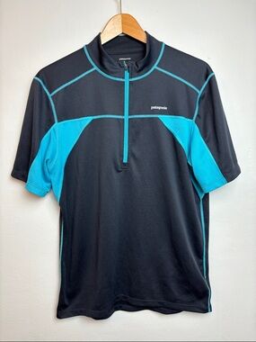 Patagonia Men's Medium Runshade Zip Neck Half-Zip Teal Black #23555